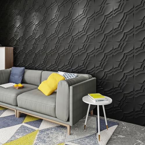 Art3dwallpanels 3D Wall Panels, 33 Pack, 12x12 Inch, Black - color: Flower Black