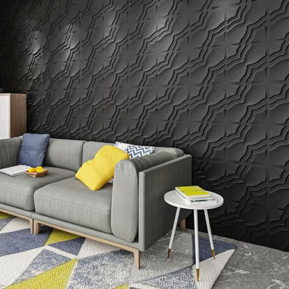Art3dwallpanels 3D Wall Panels, 33 Pack, 12x12 Inch, Black - color: Flower Black