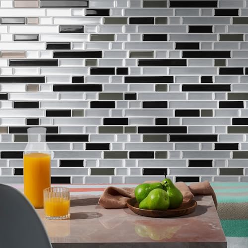 STICKGOO Thicker Peel and Stick Backsplash Tile for Kitchen and Bathroom - color: Silver, Black