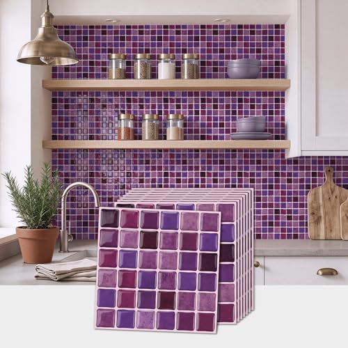 VICCI 20-Pack 6x6 Purple Peel and Stick Backsplash Tiles - color: Purple Mix