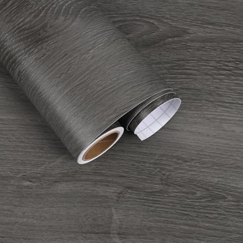 Grey Wood Contact Paper Peel and Stick Thick Oak Wood Grain Wallpaper for Kitchen Cabinet Countertop Contact Paper Waterproof Woods Self Adhesive Vinyl Wallpaper for Desk Table 15.7"x118" - size: 15.7" x 118"