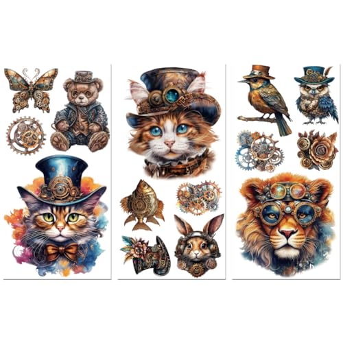 Peacoblue Steampunk Animals Rub On Transfers for Furniture Craft 6"x12" - style: Steampunk and Animals