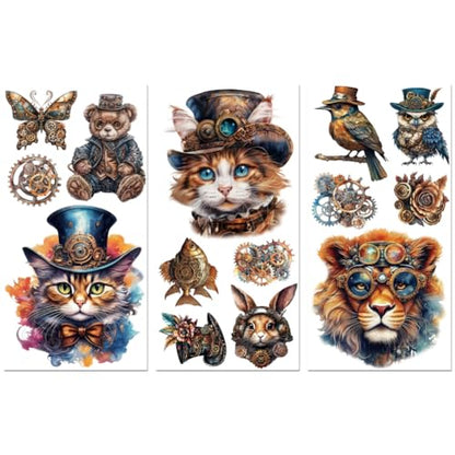 Peacoblue Steampunk Animals Rub On Transfers for Furniture Craft 6"x12" - style: Steampunk and Animals