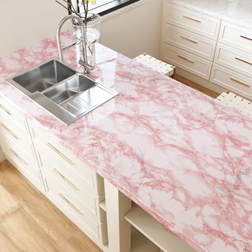 VEELIKE Pink Marble Contact Paper Wallpaper Stick and Peel 15.74 x118.11inches Self Adhesive Removable Waterproof Wall Covering for Table Countertop Cabinet Drawer - size: 15.7" x 118"
