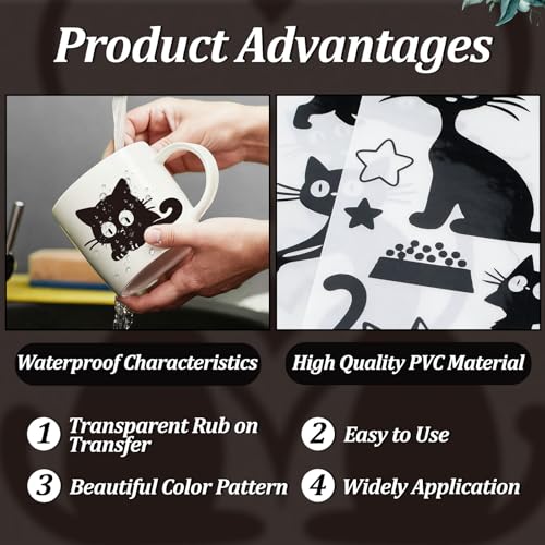 WANDIC 3 Sheets Rub On Transfer Stickers, Lovely Black Cartoon Cat Waterproof Decals Furniture Craft Junk Journals for DIY Scrapbooking, 15 * 30cm - color: Lovely Black Cat