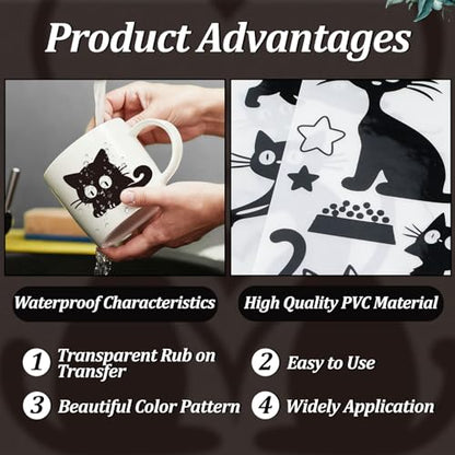 WANDIC 3 Sheets Rub On Transfer Stickers, Lovely Black Cartoon Cat Waterproof Decals Furniture Craft Junk Journals for DIY Scrapbooking, 15 * 30cm - color: Lovely Black Cat