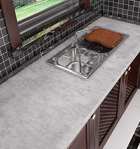 Livelynine Grey Concrete Wallpaper Peel and Stick Gray Concrete Contact Paper for Countertops Kitchen Counter Top Table Desk Wrap Waterproof Textured Industrial Wall Paper Bathroom Walls 15.8x78.8 - color: Light Grey Concrete, size: 15.8" x 78.8"