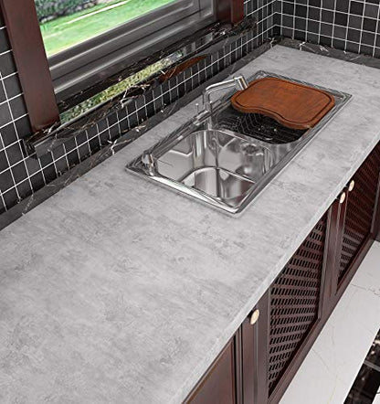 Livelynine Grey Concrete Wallpaper Peel and Stick Gray Concrete Contact Paper for Countertops Kitchen Counter Top Table Desk Wrap Waterproof Textured Industrial Wall Paper Bathroom Walls 15.8x78.8 - color: Light Grey Concrete, size: 15.8" x 78.8"