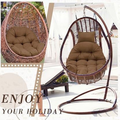Tudomro Brown Waterproof Egg Chair Cushion with Pillow Filling 2.58 kg Replacement Rocking Wicker Chair Cushion 48" x 32" High Back Hanging Swing Hammock Pad Thicken for Outdoor Patio Garden - color: Brown
