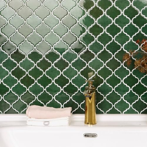 Arabesque Peel and Stick Backsplash for Kitchen, Thicker Design 3D Self Adhesive Wall Tiles, 12"x12" Adhesive Wall Backsplash, Green 10-Sheet Stick on Tile for Kitchen and Bathroom - color: Green