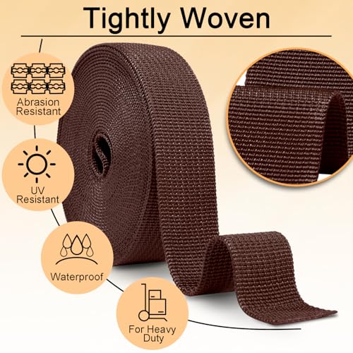 CooBigo 12 Yards Webbing 3/4" & 1" & 1.5" & 2" Polypropylene Webbing Strap 3/4 Inch 1 Inch 1.5 Inch 2 Inch Wide Webbing Strapping for Bags/Lawn Chair/Pool Solar Cover DIY Crafting - color: DarkBrown, size: 1.5"- 12 Yards