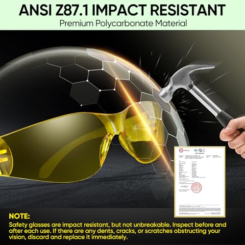 TICONN Clear Safety Glasses for Men & Women, ANSI Z87.1 Safety Goggles - style: 48 Pairs Yellow