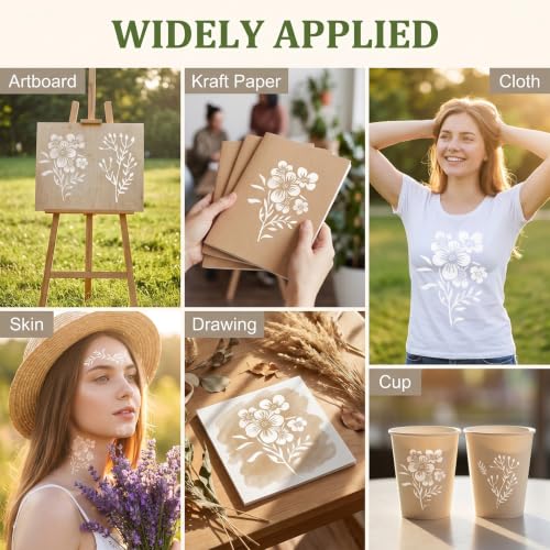 18 PCS Flower Stencils for Crafts Reusable mit 10 Paint Brushes