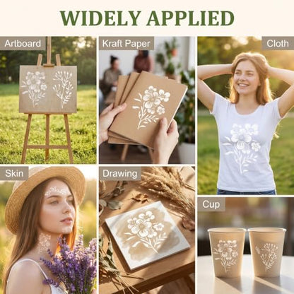 18 PCS Flower Stencils for Crafts Reusable mit 10 Paint Brushes