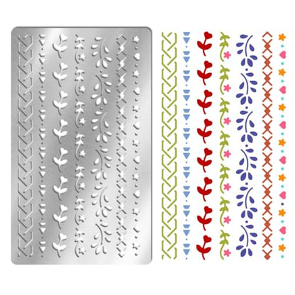 UNICRAFTALE Metal Stencil for Craft Wood Burning Long Border Stencil Stainless Steel Reusable Template for Journaling Engraving Drawing Scrapbooking Painting on Wood Paper Fabric - style: Long Border