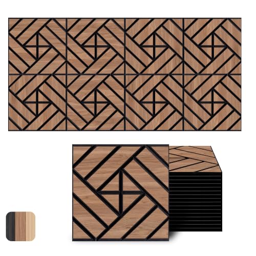 WoveN SounD Acoustic Wall Panels, Teak, 16 Pack, 12x12 in - color: Grid Weave, Teak, 16 Pack