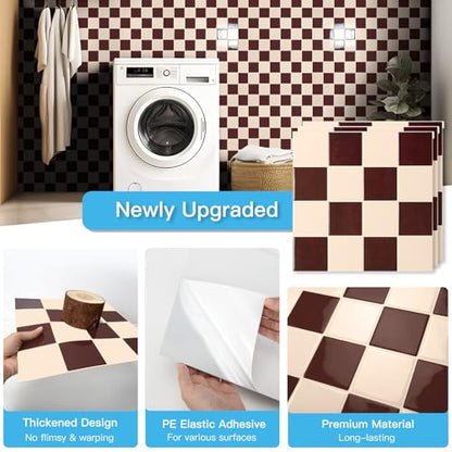 Art3d Grid Peel and Stick Backsplash, 10-Pack, Red Brown and Warm White - color: Red-brown and Warm White
