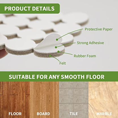 Felt Furniture Pads for Hardwood Floors 96 PCS, 1" Round, Beige - size: 96PCS 1 inch Round Beige