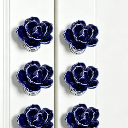 Geesatis 6Pcs Rose Decorative Knobs,Ceramic Blue Classic Cabinet Handles - style: A-Purple