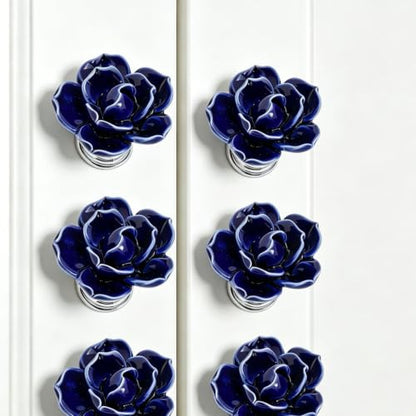 Geesatis 6Pcs Rose Decorative Knobs,Ceramic Blue Classic Cabinet Handles - style: A-Purple