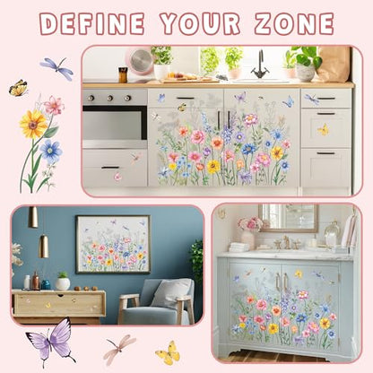 Joeyan Floral Rub On Transfers for Crafts and Furniture, 2 Sheets Large Flower Butterfly Rub on Stickers DIY Transfer Decals for Wood Glass Metal Canvas Porcelain Plastic Home Decor, 11" x16" - style: Flower Butterfly