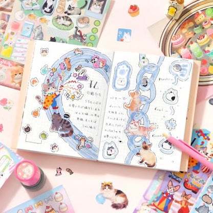 2 Styles Cat Sticker Book Set - 20 Sheets (1000+ Pcs) - color: Light Blue Cat
