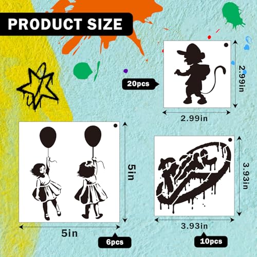 AFRITEE Reusable Graffiti Stencils for Painting - 36 Pcs Against War Street Art Painting Stencil for DIY Clothes Canvas Decoration, Pursuit of Peace Graffiti Template for Wall Spray Paint Decor - style: Graffiti