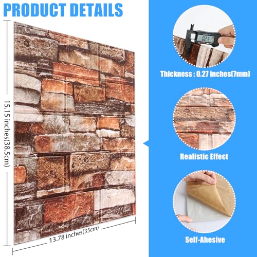 Peel and Stick 3D Foam Stone Wall Panels, Self Adhesive Wallpaper - color: Red Brick, size: 30 PACK