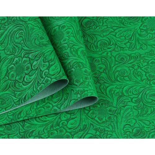Solid Color Embossed Faux Leather Sheets 12 "x53 (30cm x 135cm) Embossed Texture Leather Fabric, Widely Used in Leather Earrings, Keychains, Sewing DIY Projects ﻿ (Green) - color: Green
