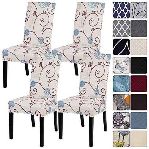 SearchI Dining Room Chair Covers Set of 4, Stretch Printed Parsons Chair Slipcovers Super Fit Spandex Removable Washable Kitchen Chair Protector Cover for Dining Room, Hotel, Ceremony (Ball Flower) - color: Ball Flower, size: Set of 4