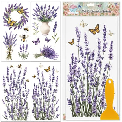 GLOBLELAND 4 Sheets Lavender Rub on Transfer for Furniture 6×12 inch - style: Lavender