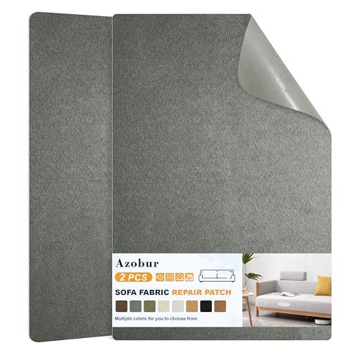 Azobur Couch Patch Repair Fabric,Microfiber Fabric, Self-Adhesive, for Sofa Repair and Upholstery, 2 Pieces, 9.5 x 11 inches (Gray) - color: Gray, size: 9.5" x 11"-2 PCS