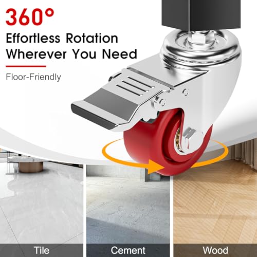 Caster Wheels, Threaded Stem Casters Set of 4 Heavy Duty,1/2"-16 x 1(Stem Diameter 1/2", Length 1"), Dual Locking Caster, Industrial Castor Wheels for Furniture,Carts - color: Silver-Red