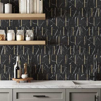 KASARO Peel and Stick Backsplash Long Hexagon Wall Tile, 10-Pieces, Black - color: Black