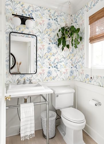 Erfoni Boho Floral Birds Wallpaper DIY Removable Peel and Stick Wallpaper - color: Blue, size: 16.9" x 197"