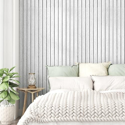 Grey White 3D Wood Slat Wall Panel Wallpaper for Bedroom Cabinets - color: Grey White