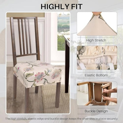 SearchI Dining Chair Seat Covers, Rear Covered(Brown Flower, 4pcs) - color: Brown Flower