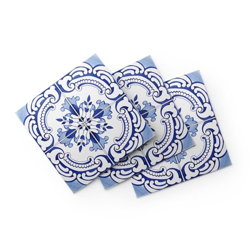30 Pack, 4x4 Inch Classic Portuguese Azulejo Tile Decals, Blue and White Peel and Stick Vinyl for Backsplash, Stairs & Furniture (Blue) - color: Blue