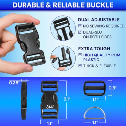 TECEUM 3/4" Nylon Strap Kit with Buckles, Green 6 yards Repair Set - color: Green, size: 3/4" - 6 yards, style: 6 Buckle - 12 Slides - 6 D-rind