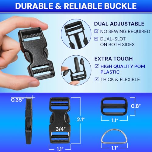 TECEUM 3/4" Nylon Strap Kit with Buckles, Khaki 6 yards Repair Set - color: Khaki, size: 3/4" - 6 yards, style: 6 Buckle - 12 Slides - 6 D-rind