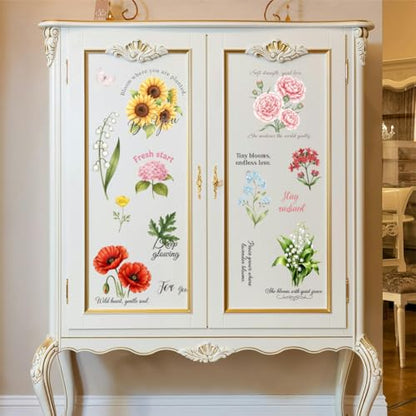 Peacoblue Floral Text Rub On Transfers for Furniture 6"x12" - style: Popular Bouquets with Simple Text