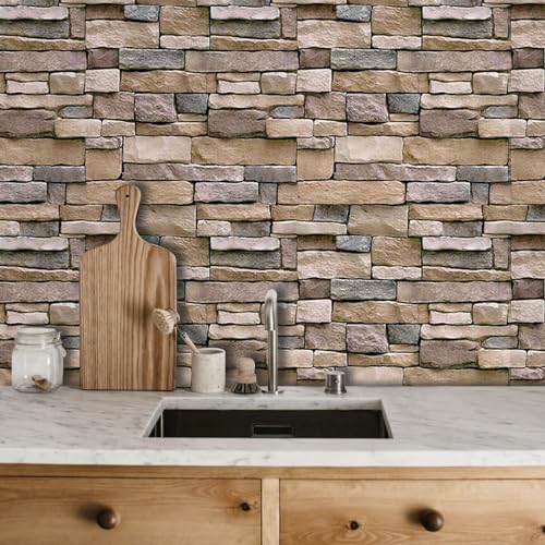 Abyssaly Stone Wallpaper Brick Peel and Stick Wallpaper Backsplash - color: Brown, size: 17.7" x 236.2"
