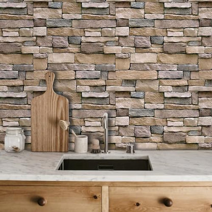 Abyssaly Stone Wallpaper Brick Peel and Stick Wallpaper Backsplash - color: Brown, size: 17.7" x 236.2"
