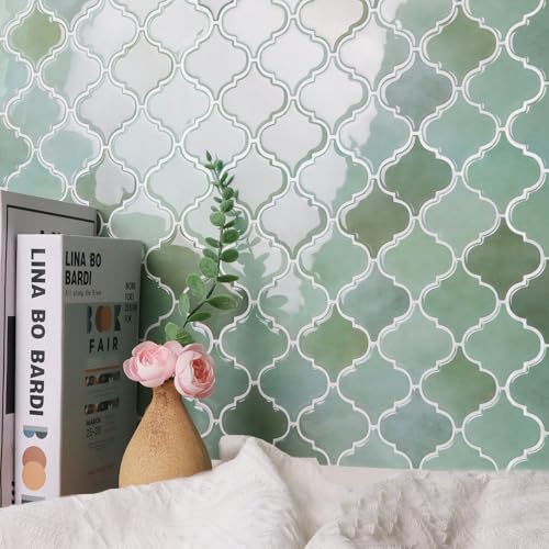 Arabesque Peel and Stick Backsplash for Kitchen, Thicker Design 3D Self Adhesive Wall Tiles, 12"x12" Peel and Stick Wall Tiles, Mix Green 10-Sheet Stick on Tile for Kitchen and Bathroom. - color: Mix Green