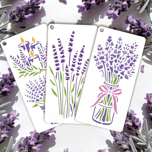 12 Sheets Lavender Stencil for Painting, Vase Bicycle Water Bottle Book Flower Silhouette Drawing Stencil Reusable Plastic Wall Stencils Template for Painting on Wall Wood Home Decor - style: Lavender