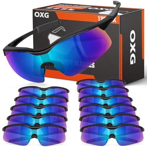 OXG 12 Pack Safety Glasses, ANSI Z87.1 Protective Eyewear for Men Women - color: 12p Mirrored