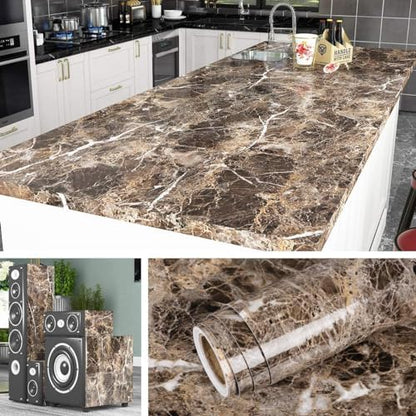 Livelynine 15.8x197 Inch Dark Brown Marble Contact Paper Countertop Peel and Stick Marble Wallpaper for Kitchen Counter Top Covers Desk Table Dressers Vanity Stickers Waterproof Removable Vinyl - size: 15.8" x 197"