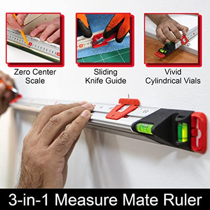 Kapro - 313 Measure Mate - Ultimate Home-Improvement Tool - With Level and Ruler - Features Sliding Markers and Knife Guide - Includes Nail Gripper and Drill Bit Gauge - 32 Inch - size: 32"