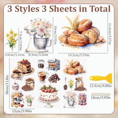 WANDIC 3 Sheets Baking Rub on Transfer Stickers Cake Decals Waterproof Stickers Furniture Decals,15 * 30cm - color: Baking