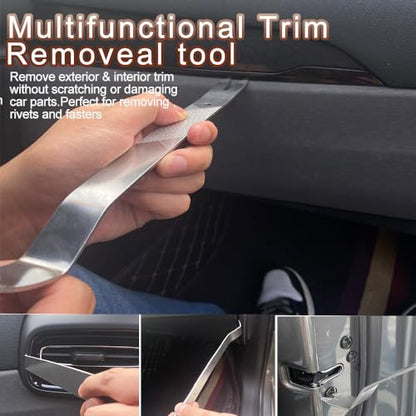 Auto Trim Removal Tool Set Stianless Steel, 6pcs Fastener Remover Tool kit, Metal Pry Tool Kit for Car Door Panel & Audio Stereo, Dashboard Removal Kit, Interior & Interior Trim Puller